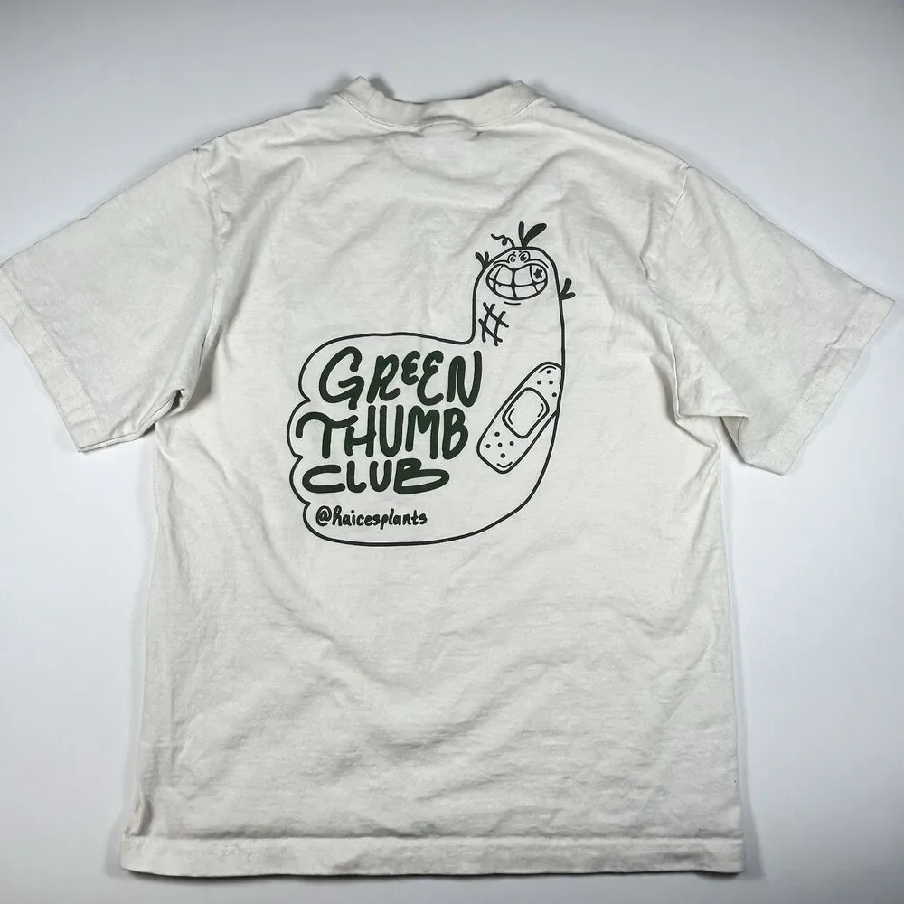Green Thumb Club on Shaka Wear Cropped Cotton T-shirt Cream & Green Graphic Med - Picture 3 of 8